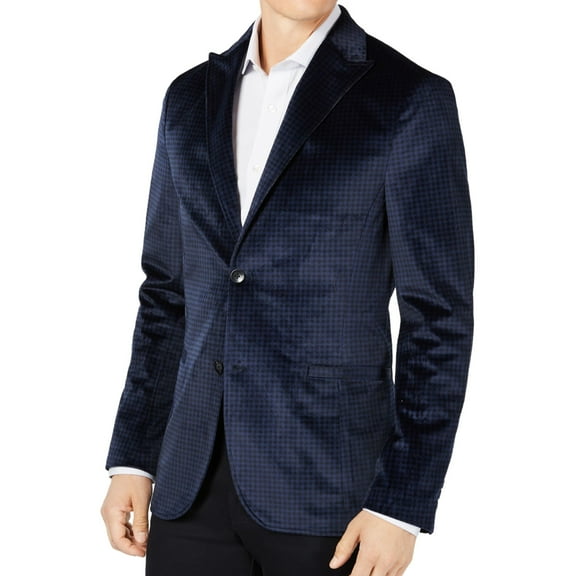 Ryan Seacrest Mens Velvet Two Button Blazer Jacket, Blue, Large