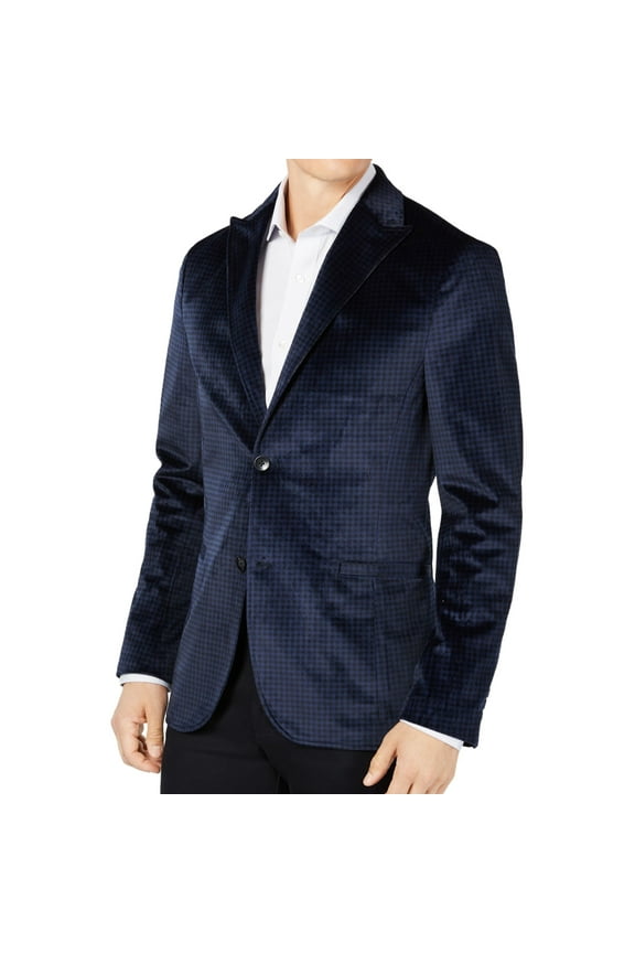 Ryan Seacrest Mens Velvet Two Button Blazer Jacket, Blue, Small