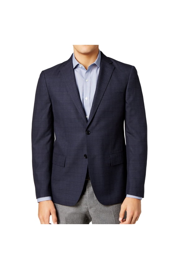 Ryan Seacrest Mens Windowpane Sport Coat, Blue, 42 Long
