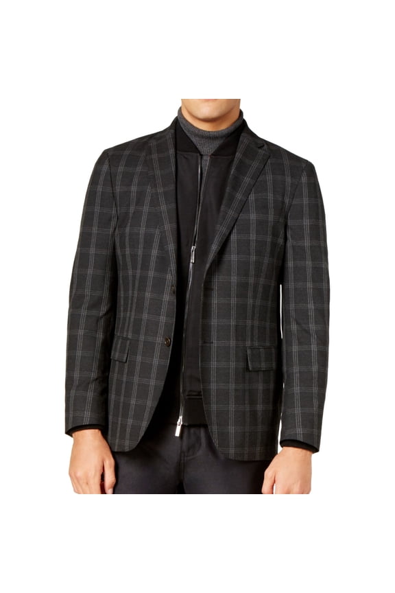 Ryan Seacrest Mens Windowpane Two Button Blazer Jacket, Grey, 36 Short