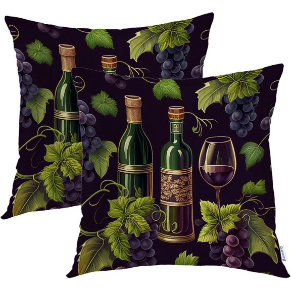 Ryan; Seamless Wine Bottles Glasses Throw Pillow Covers, Autumn Vineyard Decorative Pillow Covers Digital Printing Blended Fabric for Couch Sofa Bed Invisible Zipper 18X18 in(Set of 2)