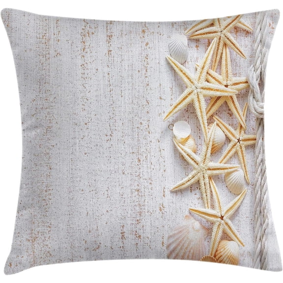 Ryan; Seashells Throw Pillow Cushion Cover, Starfish Marine in Vertical Direction Wood Surface Ocean Beach Nautical Print, Decorative Square Accent Pillow Case, 18" X 18", Ivory