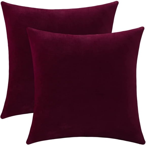 Ryan; Set of 2 Comfy Soft Thick Throw Pillow Covers for Sofa Couch Decorative Square Cushion Cases for Bedroom Car (18 x 18 Inches, Burgundy Red)