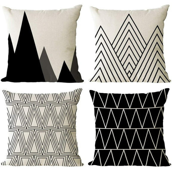 Ryan; Set of 4 Geometric Black and White Decorative Throw Pillow Covers Square Cushion Covers Outdoor Couch Sofa Home Pillow Cases 18x18 Inch