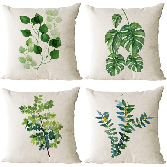 Ryan; Set of 4 Green Plant Decorative Throw Pillow Covers Square Cushion Covers Outdoor Couch Sofa Home Pillow Cases