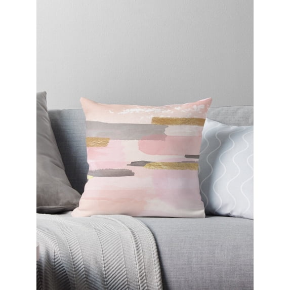 Ryan; Soft Pink Abstract Art Throw Pillow Cover 45x45cm, Modern Minimalist Decorative Cushion for Stylish Home Interiors