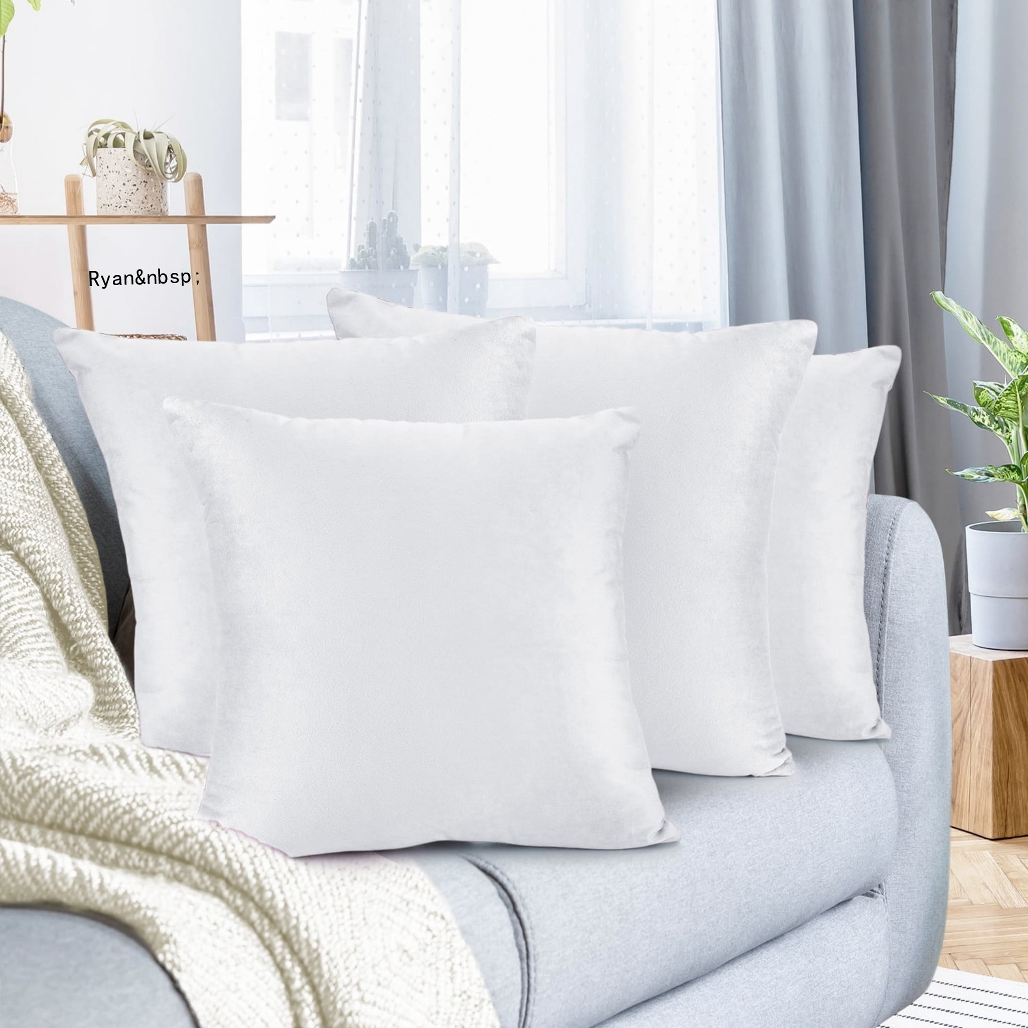 Ryan Soft Short Plush Crisp Pillow Covers Set of 4, 20x20 Inches Solid Square Decorative Cushion Covers for Couch and Bed, Clean White Shade, Easy to Wash Fabric, Soft Plush Texture, Sofa Decor