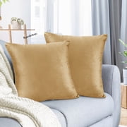 Ryan Soft Short Plush Throw Pillow Covers Set of 2 for Luxe Decor, 16x16 Inches Glamorous Decorative Cushion Covers, Gold & Plush and Soft Touch, Gold