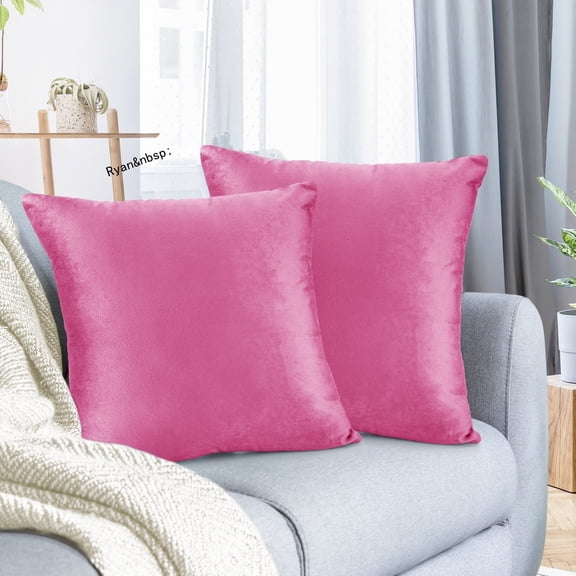 Ryan Soft Short Plush Throw Pillow Covers Set of 2 for Sweet Decor, 16x16 Inches Pretty Decorative Cushion Covers, Light Pink & Ultra Soft Texture, Light Pink