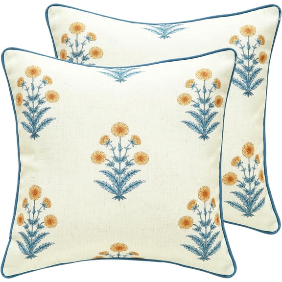 Ryan; Square Simple Elegant Throw Pillow Covers 18"x18" Pack of 2, Blue Yellow Floral Pattern Cushion Covers Decor Pillowcases for Bed,Living Room,Outdoor,Car
