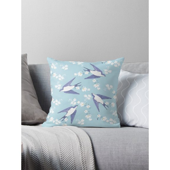 Ryan; Swallow Bird Vector Pattern Throw Pillow Cover 45x45cm – Elegant Bird Decorative Cushion Case for Home, Gift