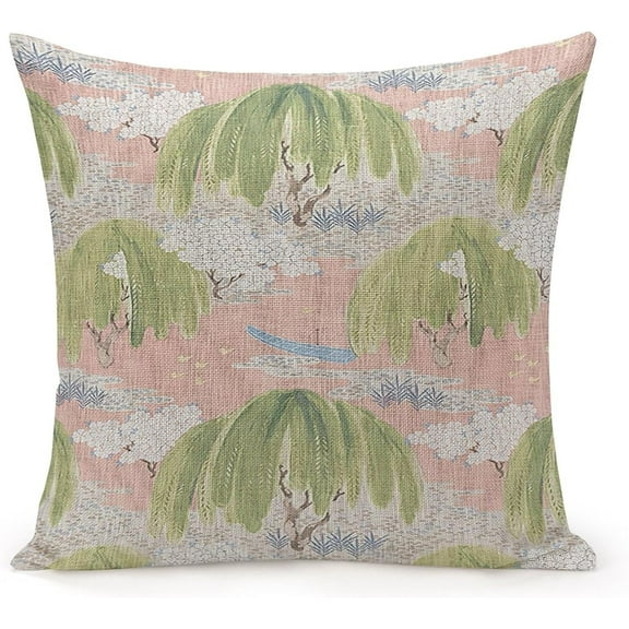 Ryan; Thibaut French Fabric Willow Tree Green Pink Check Throw Pillow Cover,Traditional Checkered Decorative Pillow Cases Square Cushion Covers for Sofa Couch,18"x18"