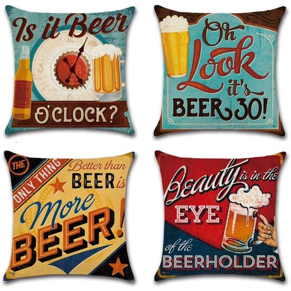 Ryan; Throw Pillow Case Square Decorative Cushion Cover with Beer Pattern 18 X 18 Inch Pillow Covers,4 Pack