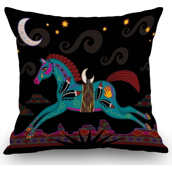 Ryan; Throw Pillow Cover American Spirit Horse Galloping at Night Under Stars and Moon Decorative Pillow Cases Home Decor Square 18x18 Inches Pillowcases