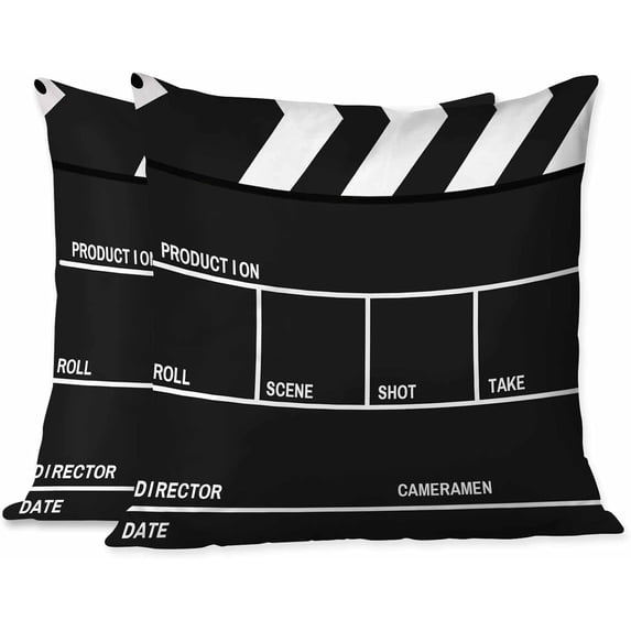 Ryan; Throw Pillow Covers Black White Old Film Movie Action Clapperboard Decorative,Square Cushion Case for Home Sofa Couch Set of 2 Size 18X18 Inch