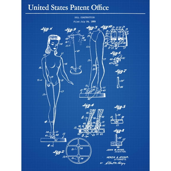 Ryan Toy Doll Construction 1961 Patent Plan Extra Large XL Wall Art Poster Print