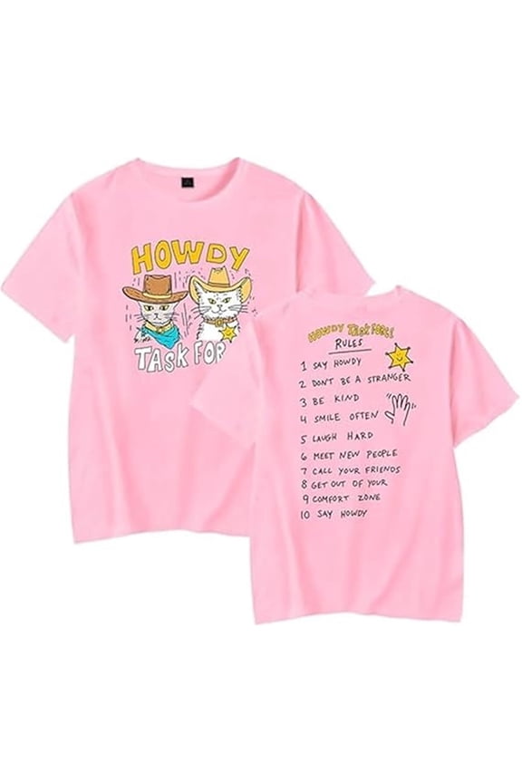 Ryan Trahan, Merch, Howdy Task Force T-shirt, Unisex, Stylish Crew Neck Short-sleeved Top.,L,Pink