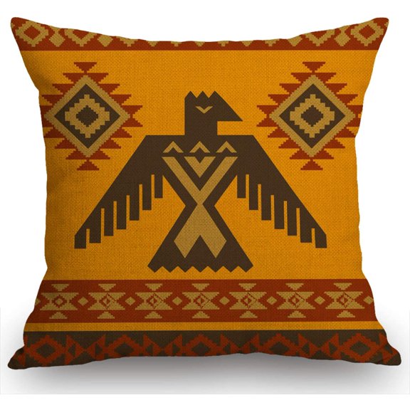 Ryan; Tribal Style Eagle Ornamental Farmhouse Pillow Cover 18x18 Inch Home Decor Throw Pillow Case Cushion Cover for Sofa Couch