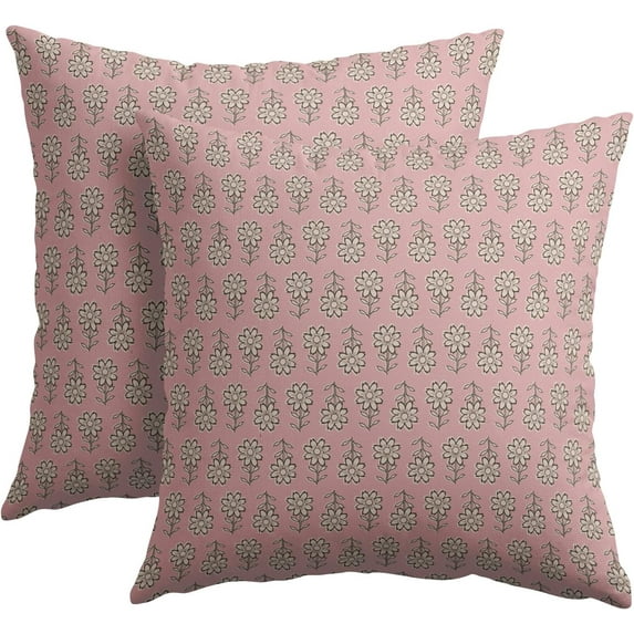 Ryan; Vintage Pillow Covers 18x18 Inch Set of 2 Pink Floral Block Print Outdoor Decorative Throw Pillows Neutral Pattern Pillowcases Square Cushion Covers for Couch Home Decor