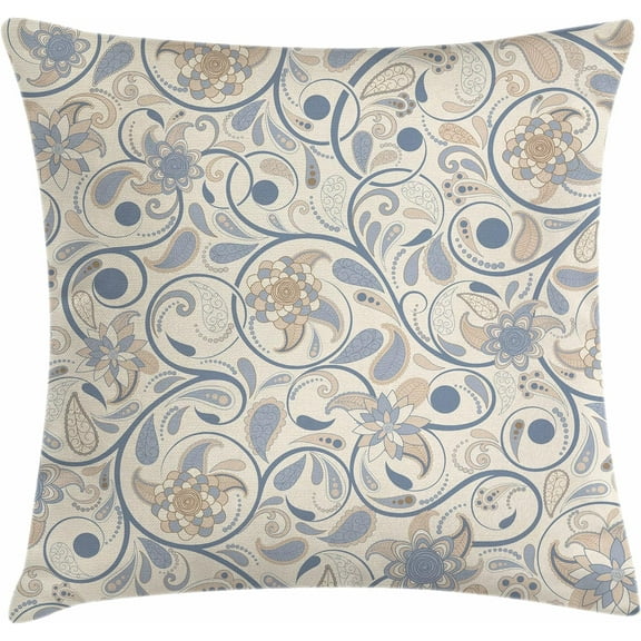 Ryan; Vintage Pillow Cushion Cover Pack of 2, Oriental Scroll with Swirling Leaves with Eastern Inspirations, Decorative Square Accent Pillow Case, 2 Pcs-18" x 18", Slate Blue Beige Tan
