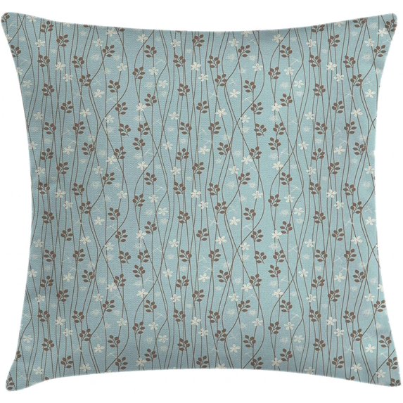 Ryan; Vintage Throw Pillow Cushion Cover, Floral Rustic Composition with Blossoming Branches Wildflowers Garden, Decorative Square Accent Pillow Case, 18" X 18", Pale Blue Cream Umber