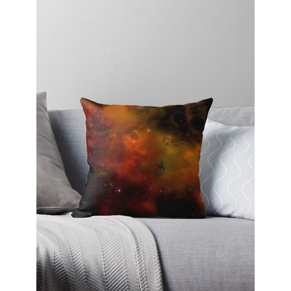 Ryan; Vivid Space Nebula Orange Red Throw Pillow Cover 45x45cm, Celestial Themed Decorative Cushion for Science and Space Enthusiasts
