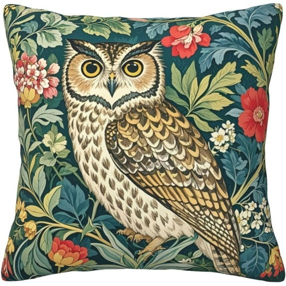 Ryan; William Morris Owl Vintage Floral Botanical Forest Animal Throw Pillow Covers Home Decorative Square Pillow Case Cozy Soft Cushion Cover For Home Decor Sofa Living Room Couch Bed Car 18x18 Inch
