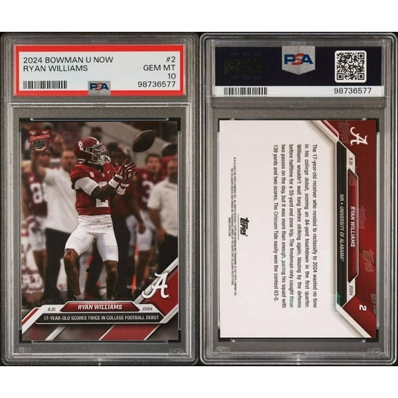Ryan Williams #2 - 2024 Bowman U Now - PSA 10 GEM MT