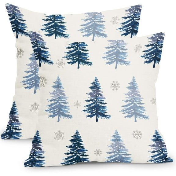 Ryan; Winter Pillow Covers 18x18 Inch Set of 2 Blue Christmas Tree Snowflake Outdoor Decorative Throw Pillow Covers Winter Holiday Farmhouse Pillowcases Cushion Covers for Couch Decor