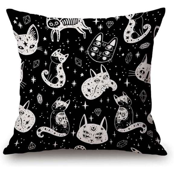 Ryan; Witch's Cat Square Throw Pillow Cover Cat and Sugar Skull Decorative Pillow Case Home Decor 18x18 Inches Pillowcase