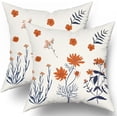 thumbnail image 1 of Ryan&nbsp; Blue Orange Floral Pillow Covers 22x22 Set of 2 Cute Botanical Print Vintage FlowerLeave Decorative Throw Pillows Fall Seasonal Pillowcase Cotton Square Cushion Cover Decor, 1 of 6