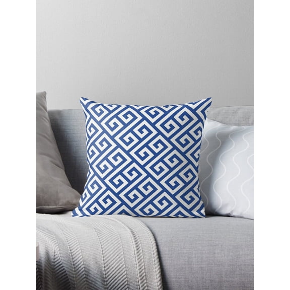 Ryan Famous Greek Key Fret Design Throw Pillow Covers Cases Cushion Cover Case Sofa 18x18 Inches Blue White Pattern, Two Side Prints