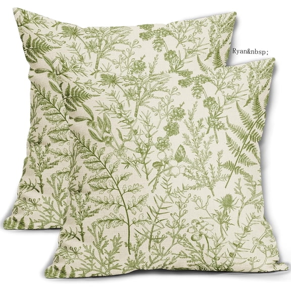 Ryan Lime Green Floral Pillow Covers Set 2, 18x18 in, Botanical Print Vintage Spring Flower Plant Cream Decorative Throw Pillow Cases Outdoor Farmhouse Cushion Covers Decor for Sofa Couch Bed