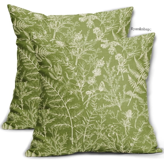 Ryan Lime Green Pillow Covers Set of 2, 18x18 Inches, Vintage Floral Botanical Print Spring Flower Plant Pattern Decorative Throw Pillow Cases Outdoor Farmhouse Decor for Home Sofa Couch Bed