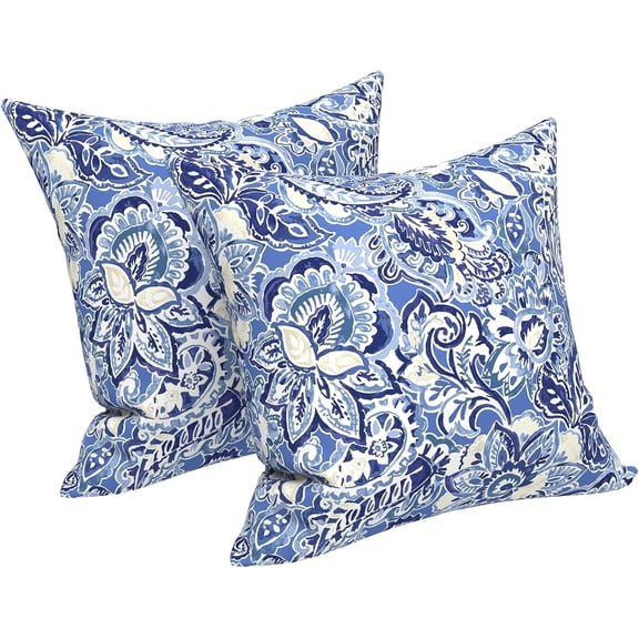 Ryan Outdoor/Indoor Throw Pillows, Decorative Throw Pillows , 18"x18" Square Pillows for Bed, Couch, Sofa and Patio Furniture, Set of 2, Floral Bluish Violet