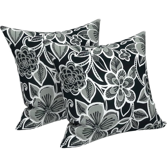 Ryan&nbsp; Outdoor/Indoor Throw Pillows, Decorative Throw Pillows , 18"x18" Square Pillows for Bed, Couch, Sofa and Patio Furniture, Set of 2, Flower Black