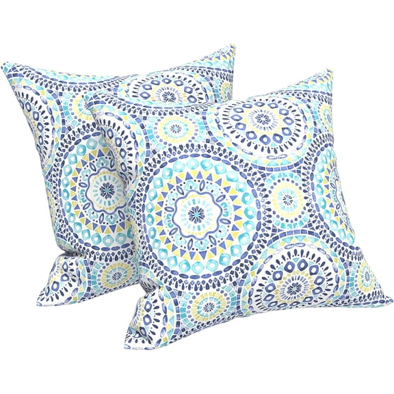 Ryan Outdoor/Indoor Throw Pillows, Decorative Throw Pillows , 18x18 Square Pillows for Bed, Couch, Sofa and Patio Furniture (Set of 2, Delancey Lagoon)
