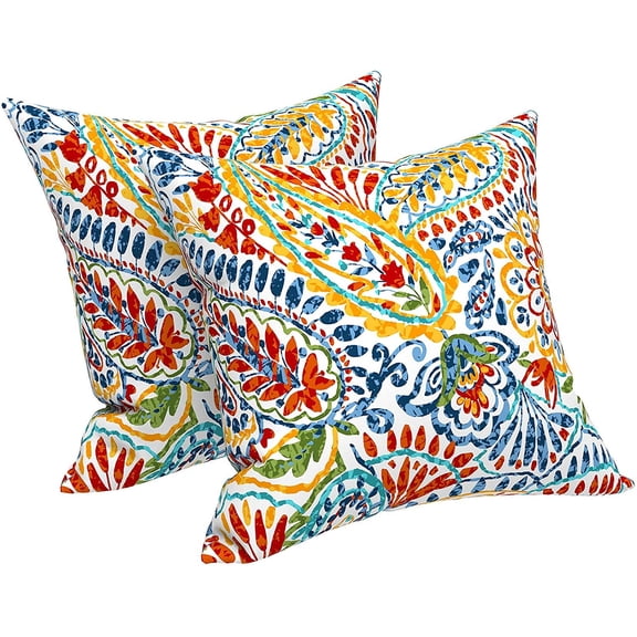 Ryan Outdoor/Indoor Throw Pillows, Decorative Throw Pillows , 18x18 Square Pillows for Bed, Couch, Sofa and Patio Furniture (Set of 2, Paisley Multi)