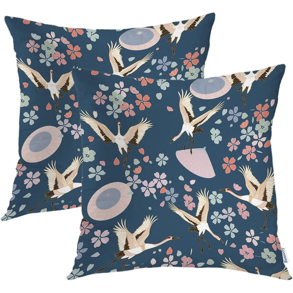 Ryan&nbsp; Spring Pillows Decorative Throw Pillow Covers 18x18 Inch Set of 2,Oriental Japanese Pattern Ornaments with Traditional Motives Kimono Double Sided Square Pillow Cases Sofa Cushion