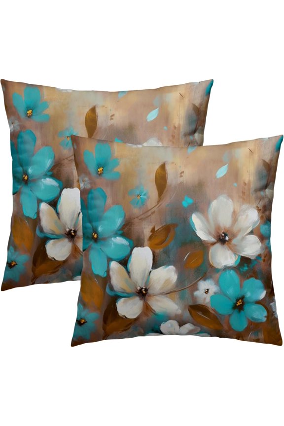 &nbsp; Teal Floral Throw Pillow Cover Inch Abstract Flower Couch Pillow Cases Set of 2 Decor for Home Bedroom Living Room Cushion