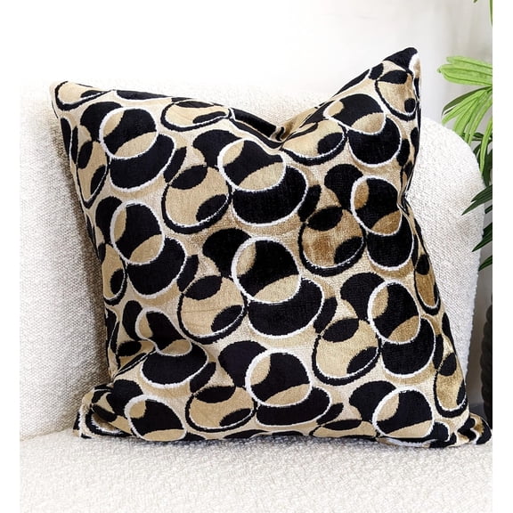 Ryan&nbsp; Throw Pillow Cover - 1 Piece 18 X 18 Inch Square Black Beige Brown Modern Geometric Decorative Velvety Eternal Eclipse Soft Cushion Case