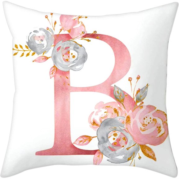 Ryan Throw Pillow Covers Alphabet Decorative Pillow Cases ABC Letter Flowers Cushion Covers 18 x 18 Inch Square Pillow Protectors for Sofa Couch Bedroom Car Chair Home Decor (B)