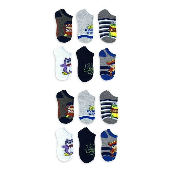 Ryan's World Boys No Show Socks, 12-Pack, Sizes S-L
