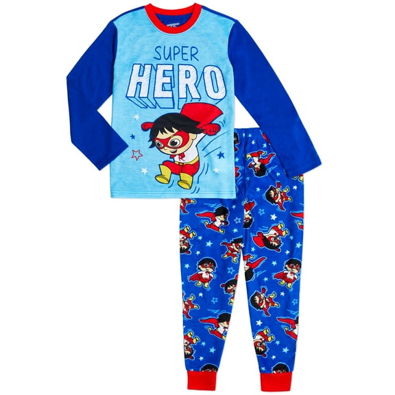 Ryan's World Boys Super Hero Long Sleeve 2-piece Pajama Set, Sizes 4-12