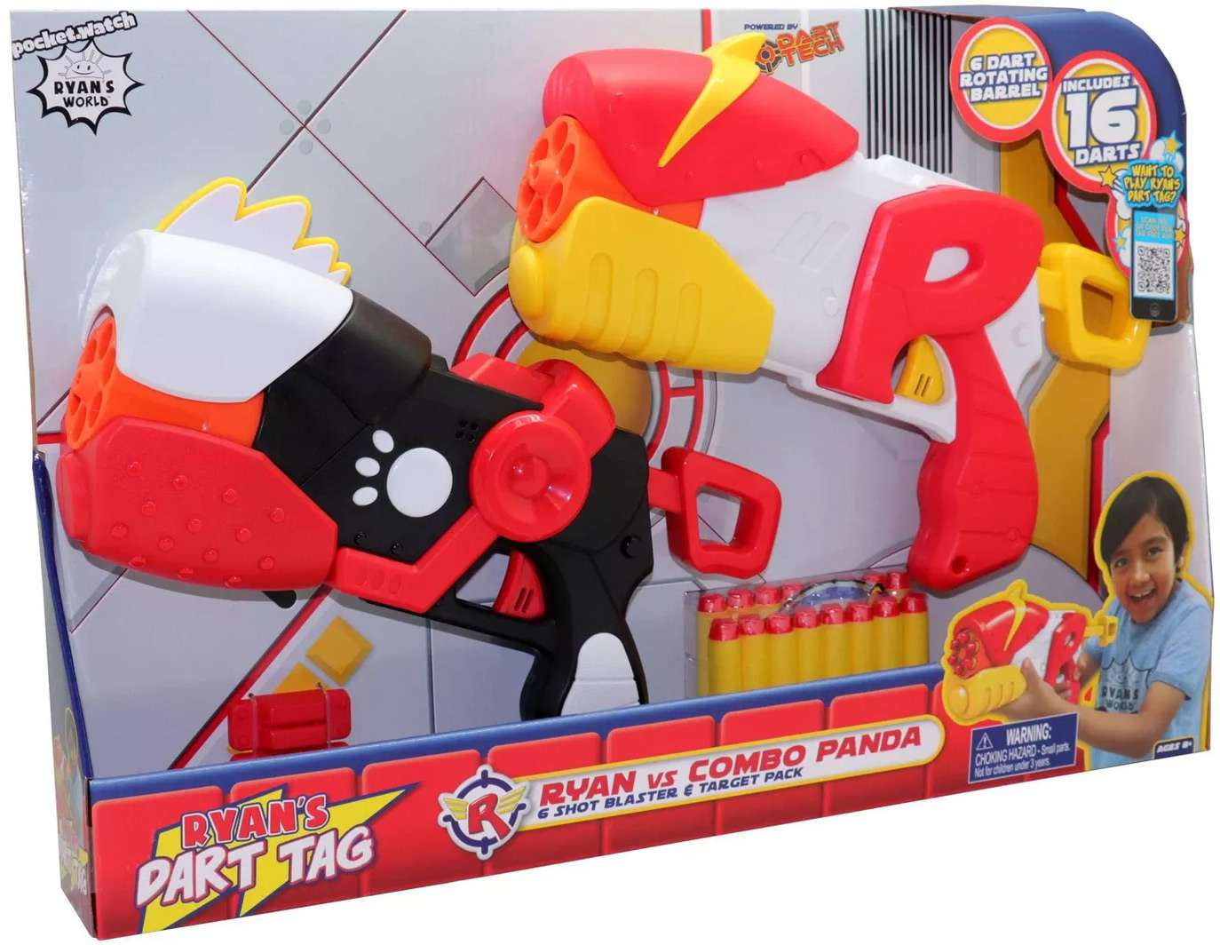 Ryan's World Dart Tag Ryan vs Combo Panda 6 Shot Foam Blasters & Target Pack