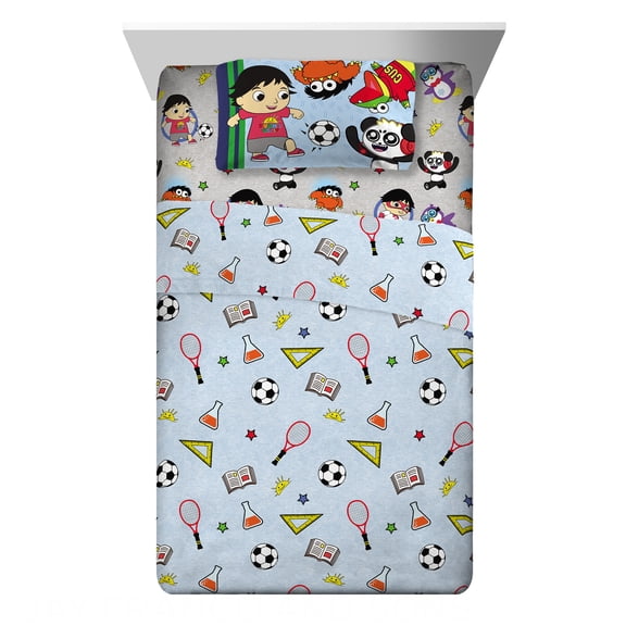 Ryan's World Kids Full Sheet Set, Blue and Gray, Pocketwatch