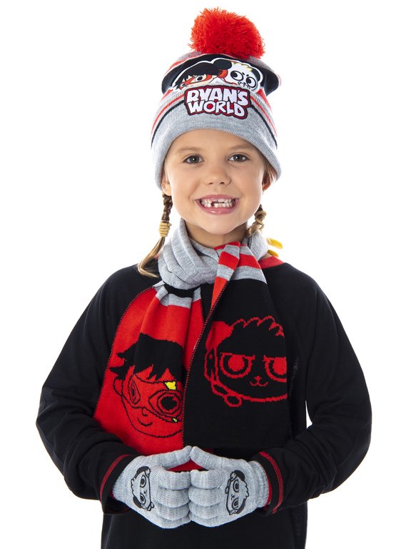 Kids Ryan and Combo Panda Gloves Scarf And Pom Beanie 3 Piece Set
