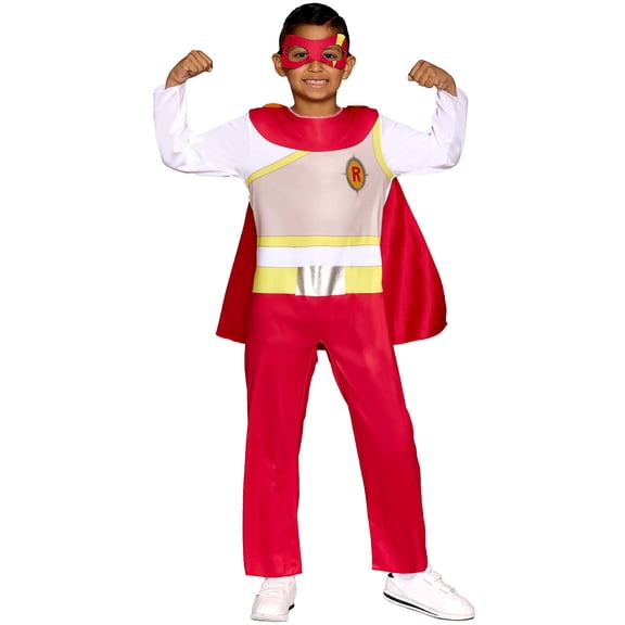 Ryan's World, Red Titan Jumpsuit Costume for Children with Cape and Mask, Boys Size Small