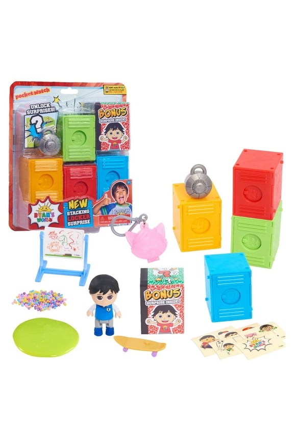 Ryans World Stacking Surprise Lockers, Five Surprise Filled Lockers, Includes Figure, Slime, Keychain, Styles May Vary, Kids Toys for Ages 3 Up, Gifts and Presents