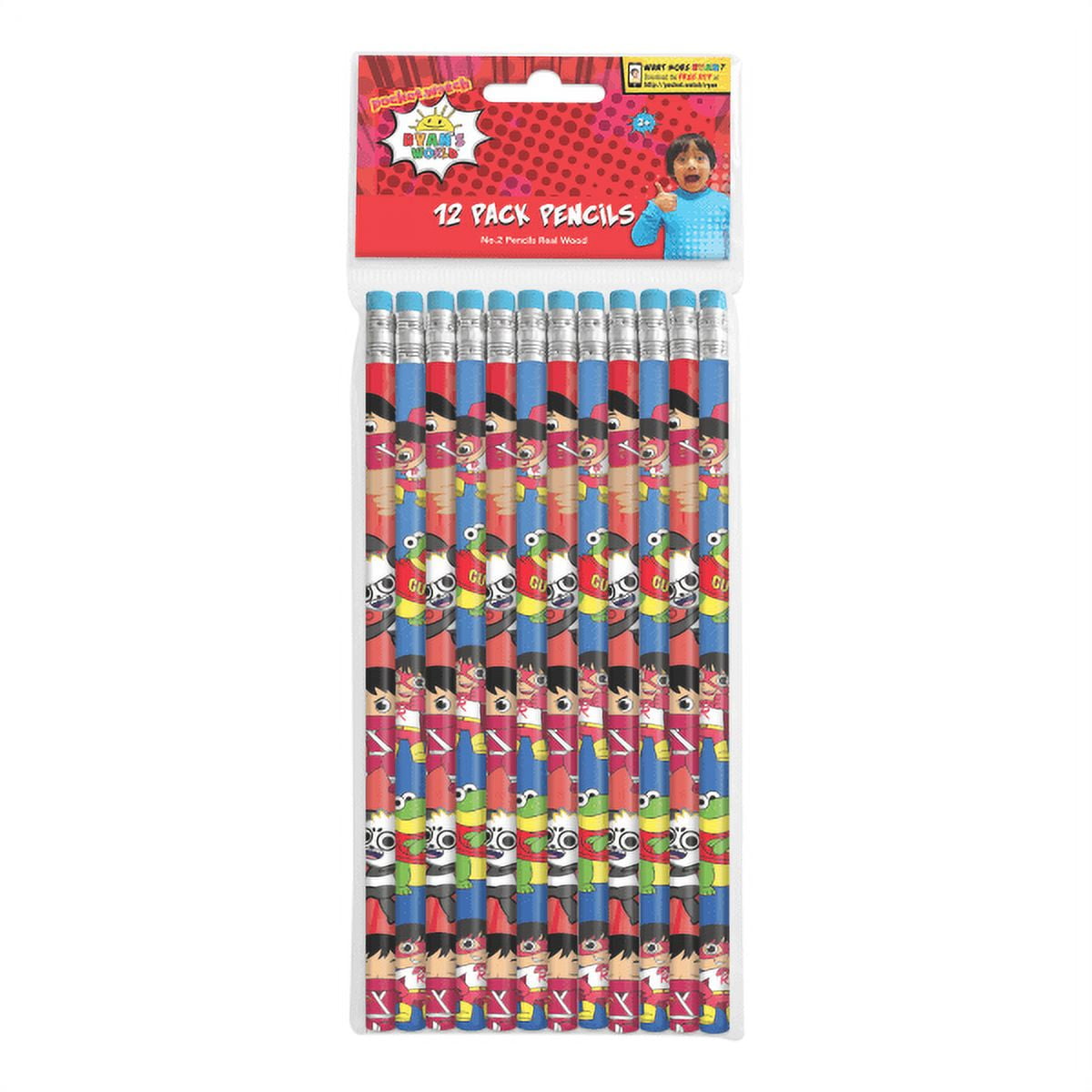 Ryan's World Wood Pencils, 2 mm, HB Lead, Assorted Designs, Pack Of 12 Pencils
